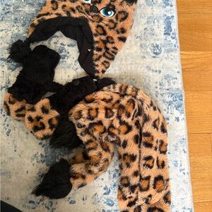 Leopard Print Faux Fur Hat glove and Scarf Combo - Brown & Black